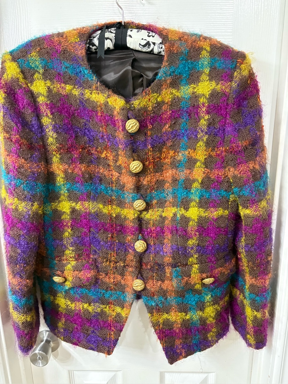 HERBERT GROSSNAN COLORFUL WOOL BOUCLE SAKS FIFTH AVE JACKET  sz 12 Will fit a 10